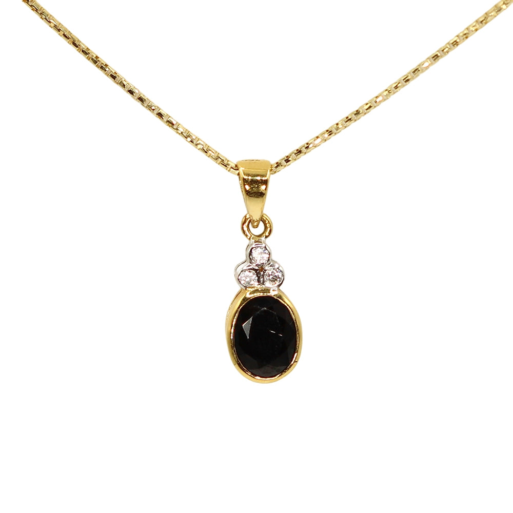 Sapphire and Diamond Pendant in 18K Yellow Gold with 16 inch Box Chain