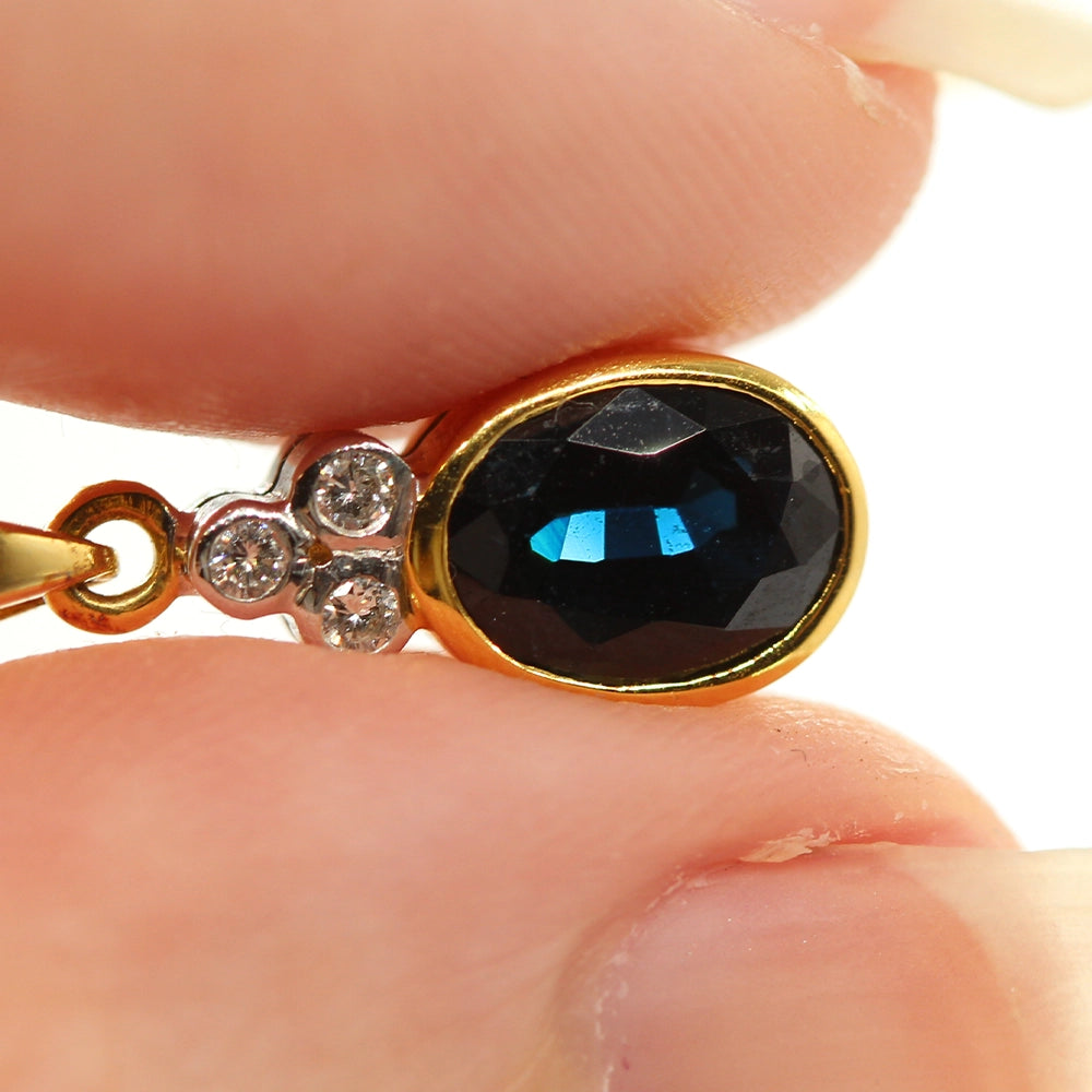 Sapphire and Diamond Pendant in 18K Yellow Gold with 16 inch Box Chain