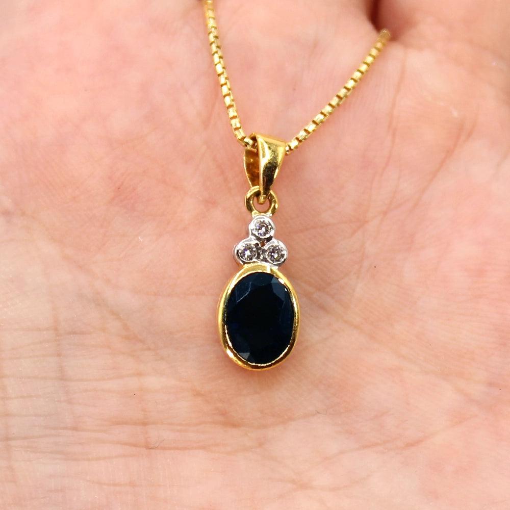 Sapphire and Diamond Pendant in 18K Yellow Gold with 16 inch Box Chain