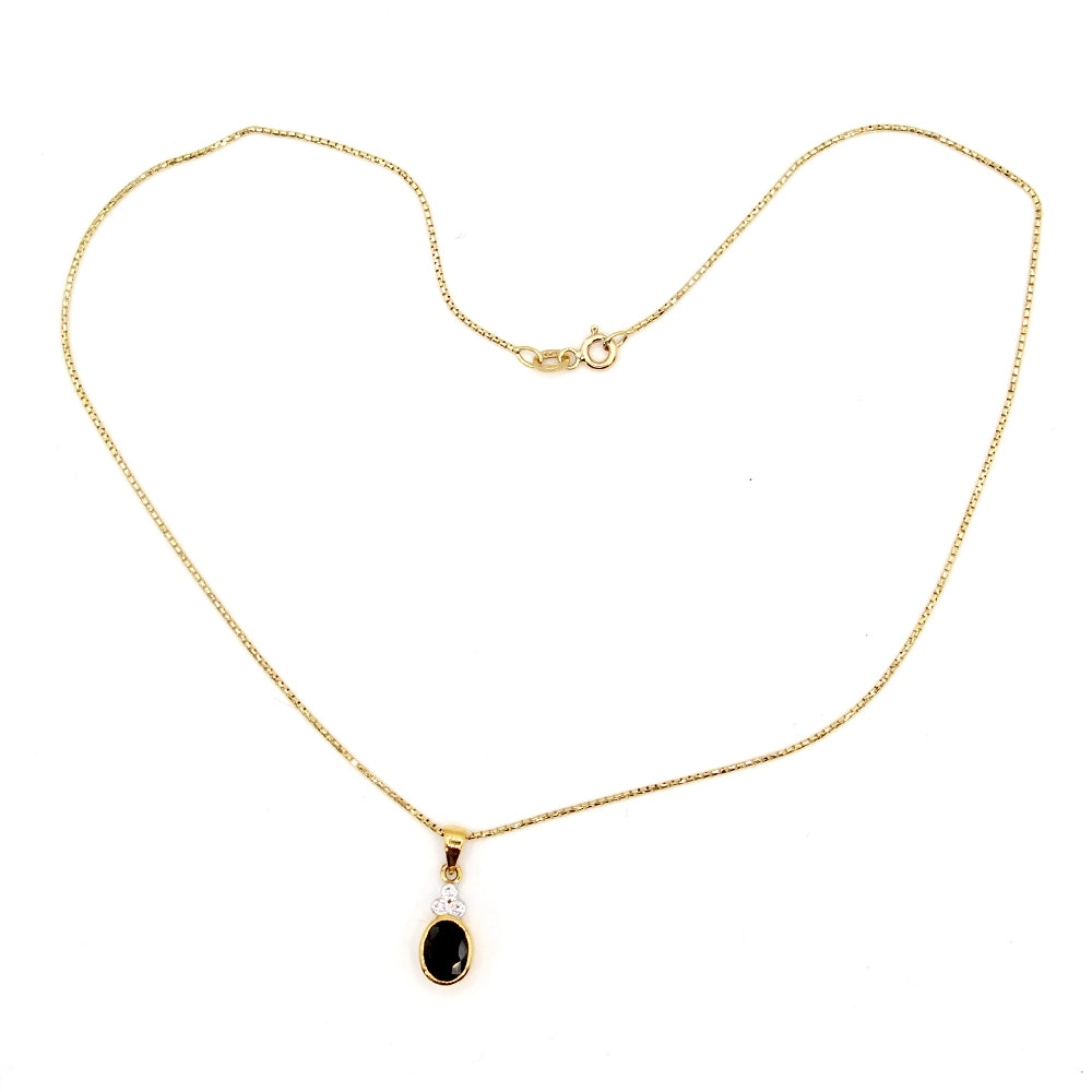 Sapphire and Diamond Pendant in 18K Yellow Gold with 16 inch Box Chain