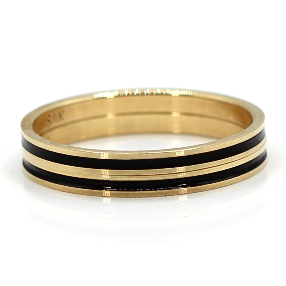 Set of 2 Hawaiian Heirloom 14K Yellow Gold and Black Enamel Ring SIZE 8.5