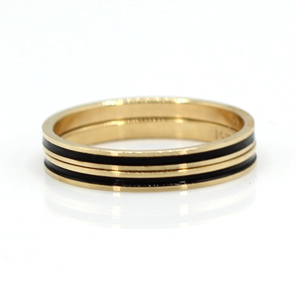 Set of 2 Hawaiian Heirloom 14K Yellow Gold and Black Enamel Ring SIZE 8.5