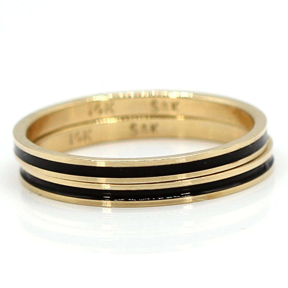 Set of 2 Hawaiian Heirloom 14K Yellow Gold and Black Enamel Ring SIZE 8.5
