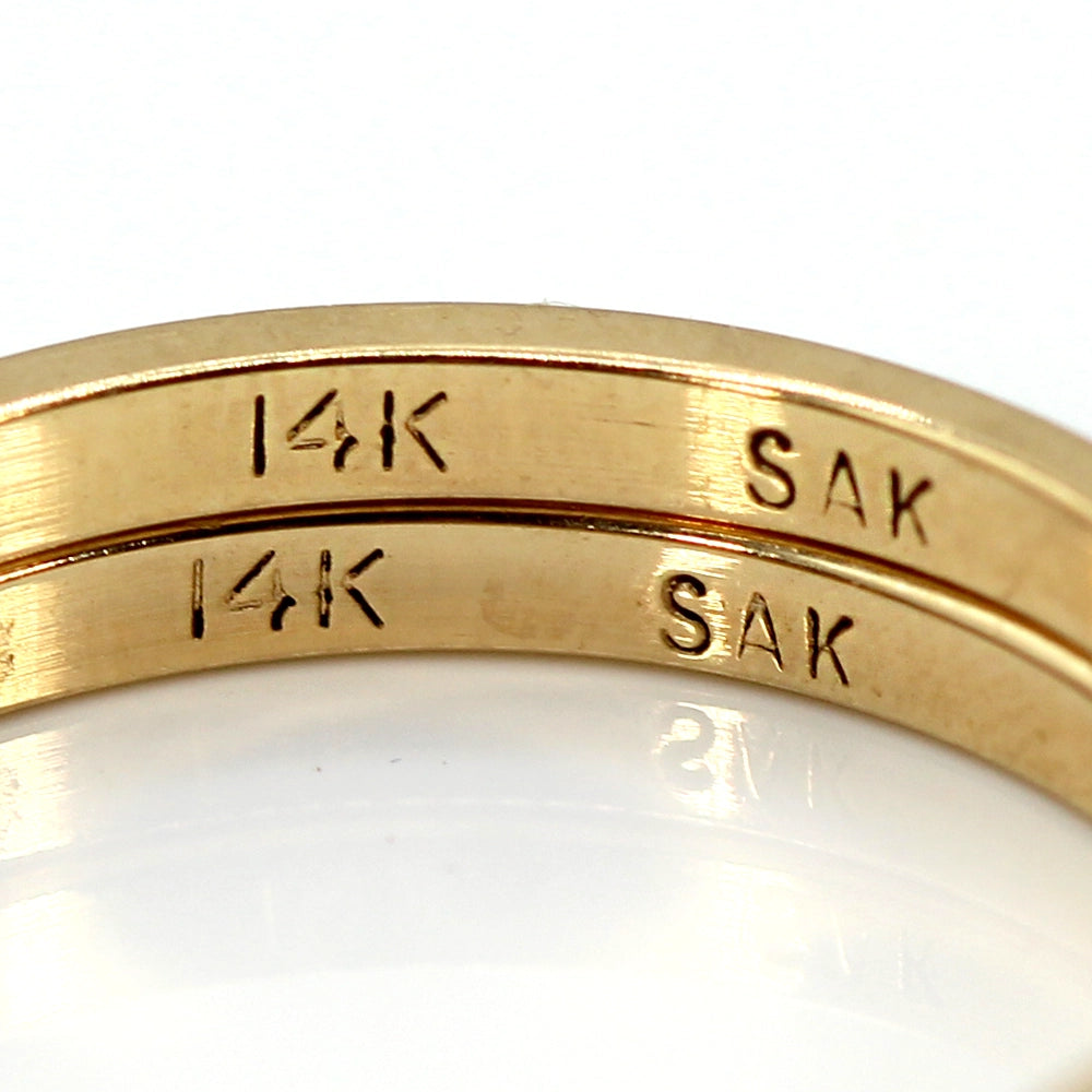 Set of 2 Hawaiian Heirloom 14K Yellow Gold and Black Enamel Ring SIZE 8.5