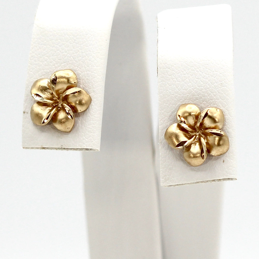 14K Yellow Gold Plumeria Stud Earrings