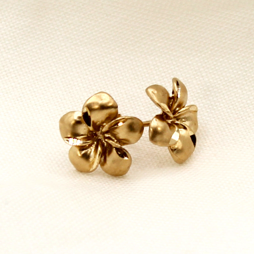 14K Yellow Gold Plumeria Stud Earrings
