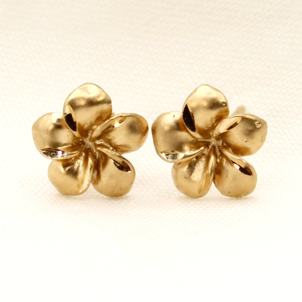 14K Yellow Gold Plumeria Stud Earrings