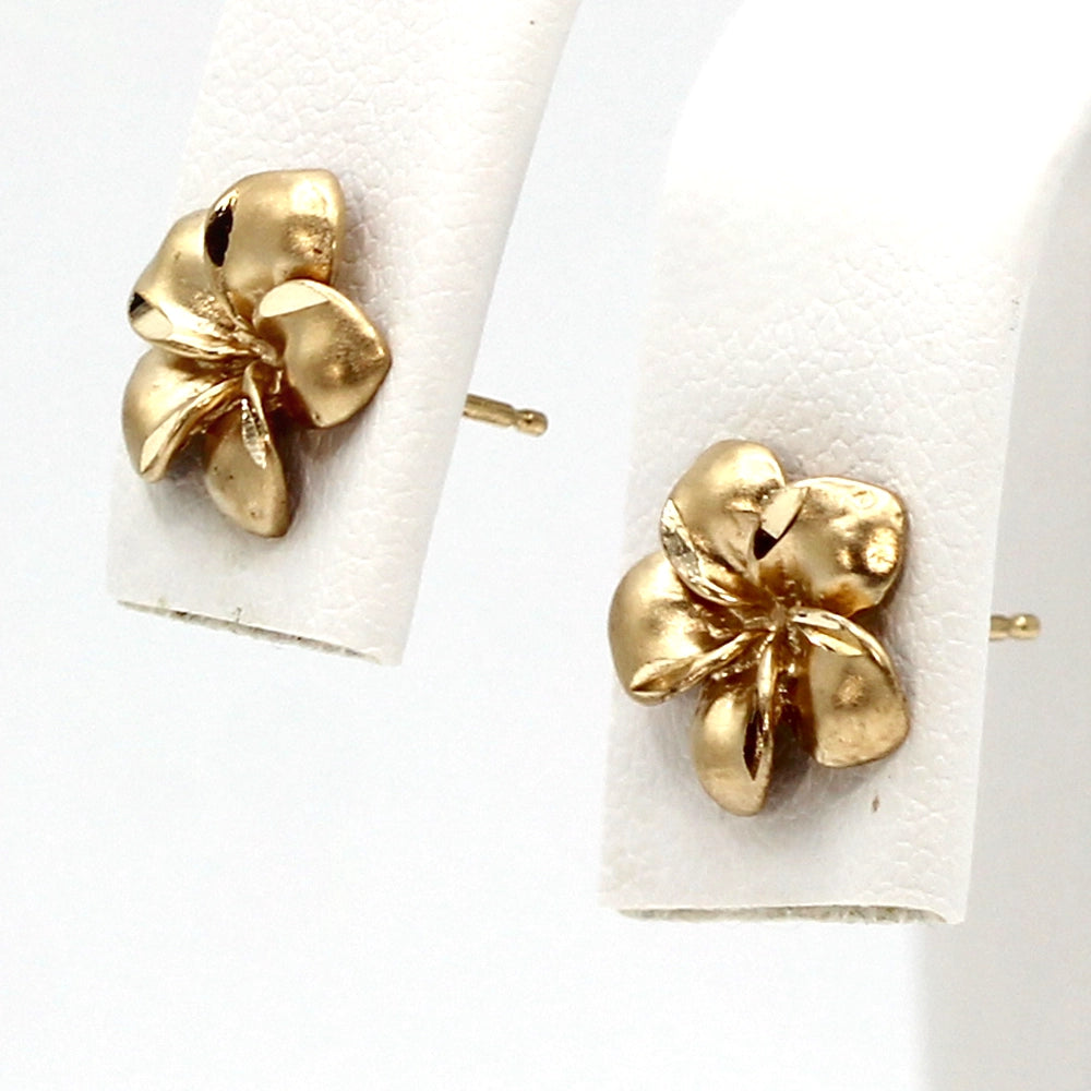 14K Yellow Gold Plumeria Stud Earrings
