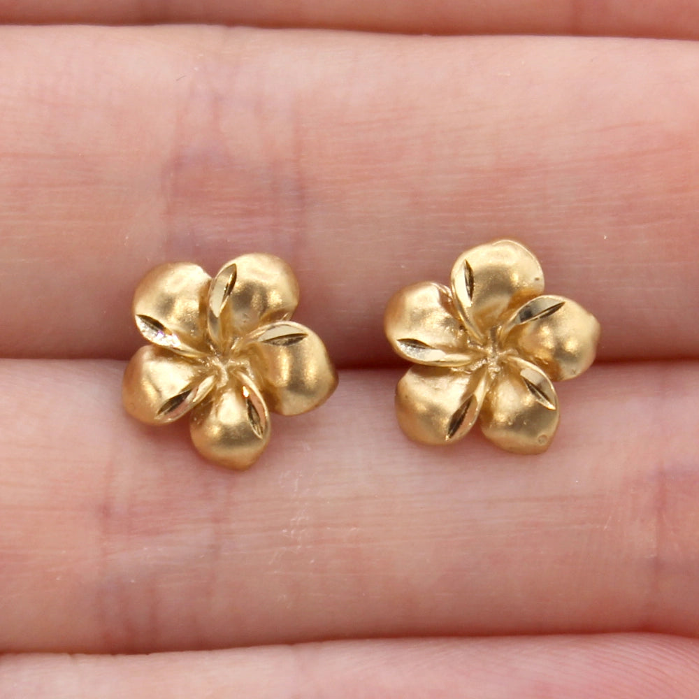 14K Yellow Gold Plumeria Stud Earrings