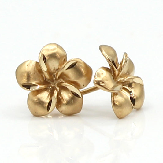 14K Yellow Gold Plumeria Stud Earrings