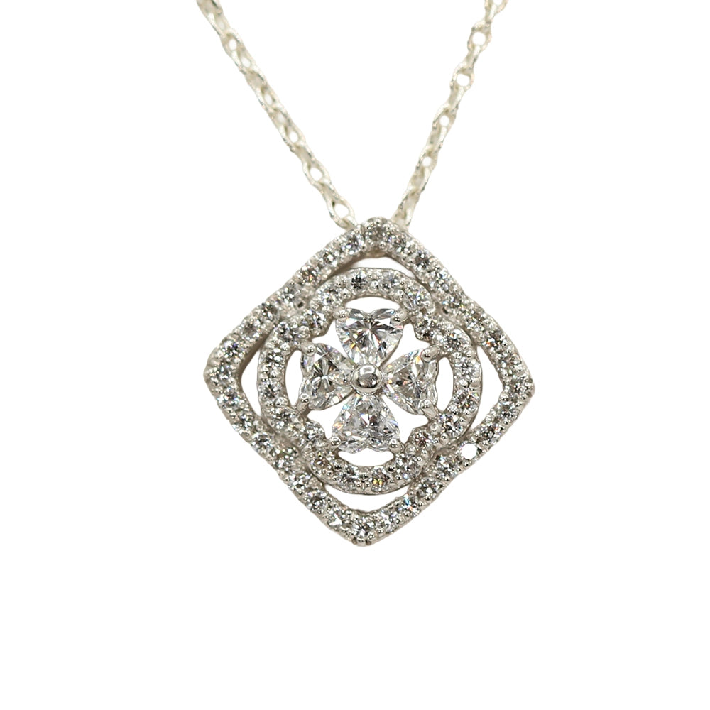 Platinum and Diamond Heart Four Leaf Clover Pendant
