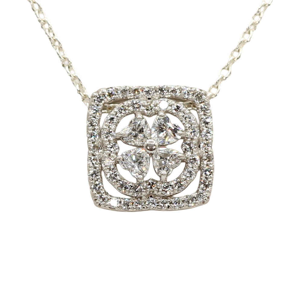 Platinum and Diamond Heart Four Leaf Clover Pendant