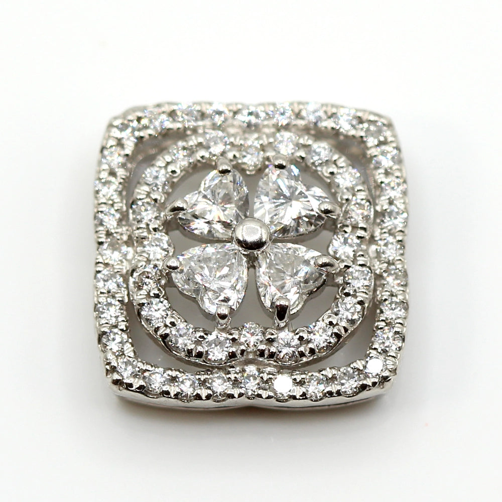 Platinum and Diamond Heart Four Leaf Clover Pendant