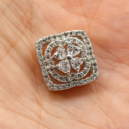 Platinum and Diamond Heart Four Leaf Clover Pendant