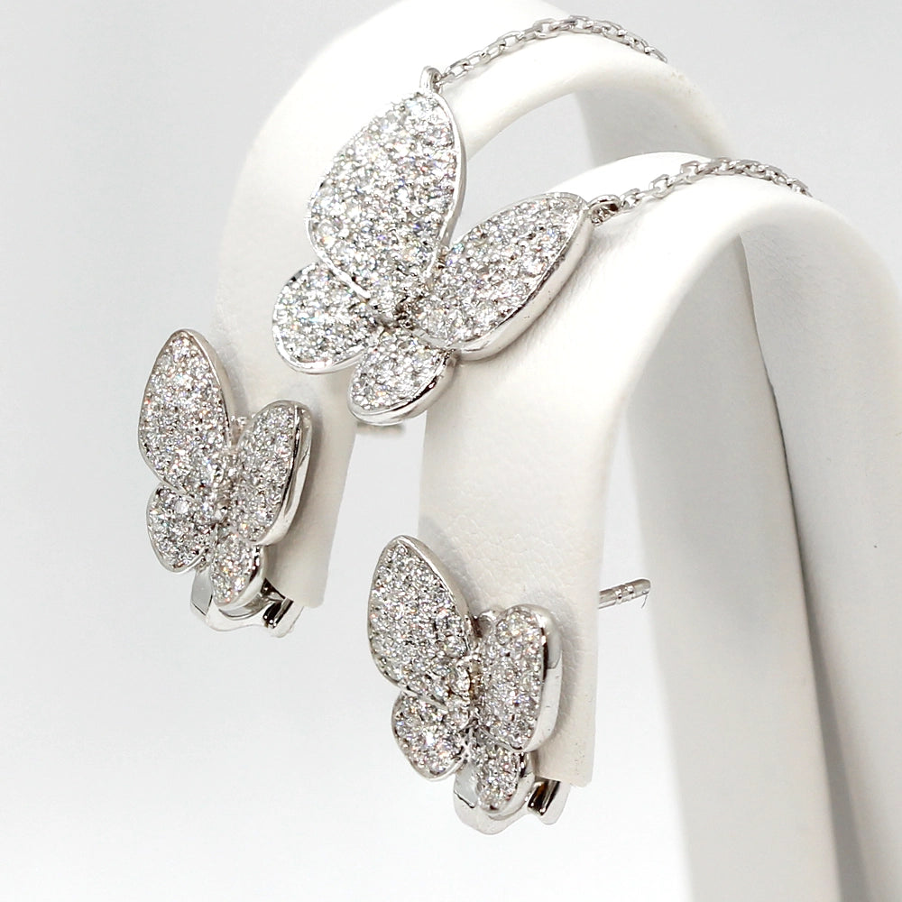 Diamond Butterfly Necklace and Earring Set in 18K White Gold