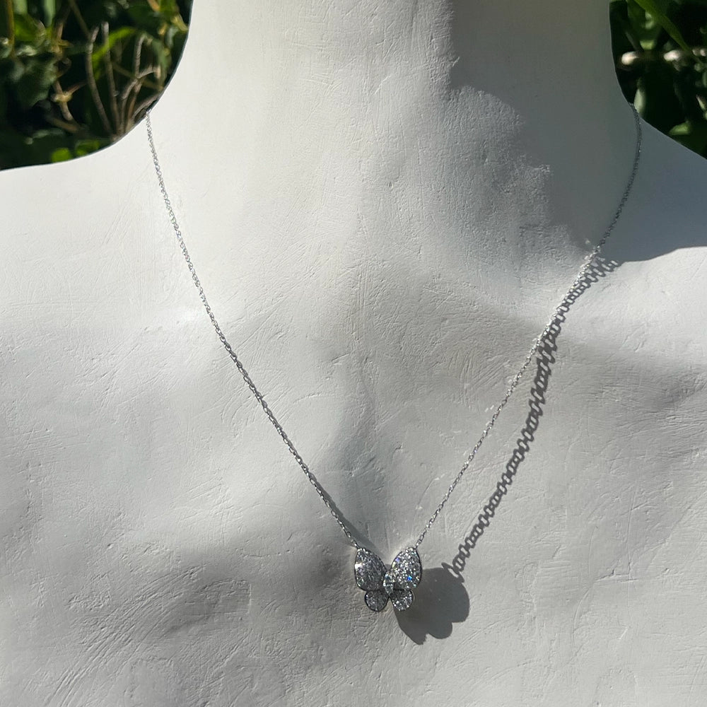 Diamond Butterfly Necklace and Earring Set in 18K White Gold