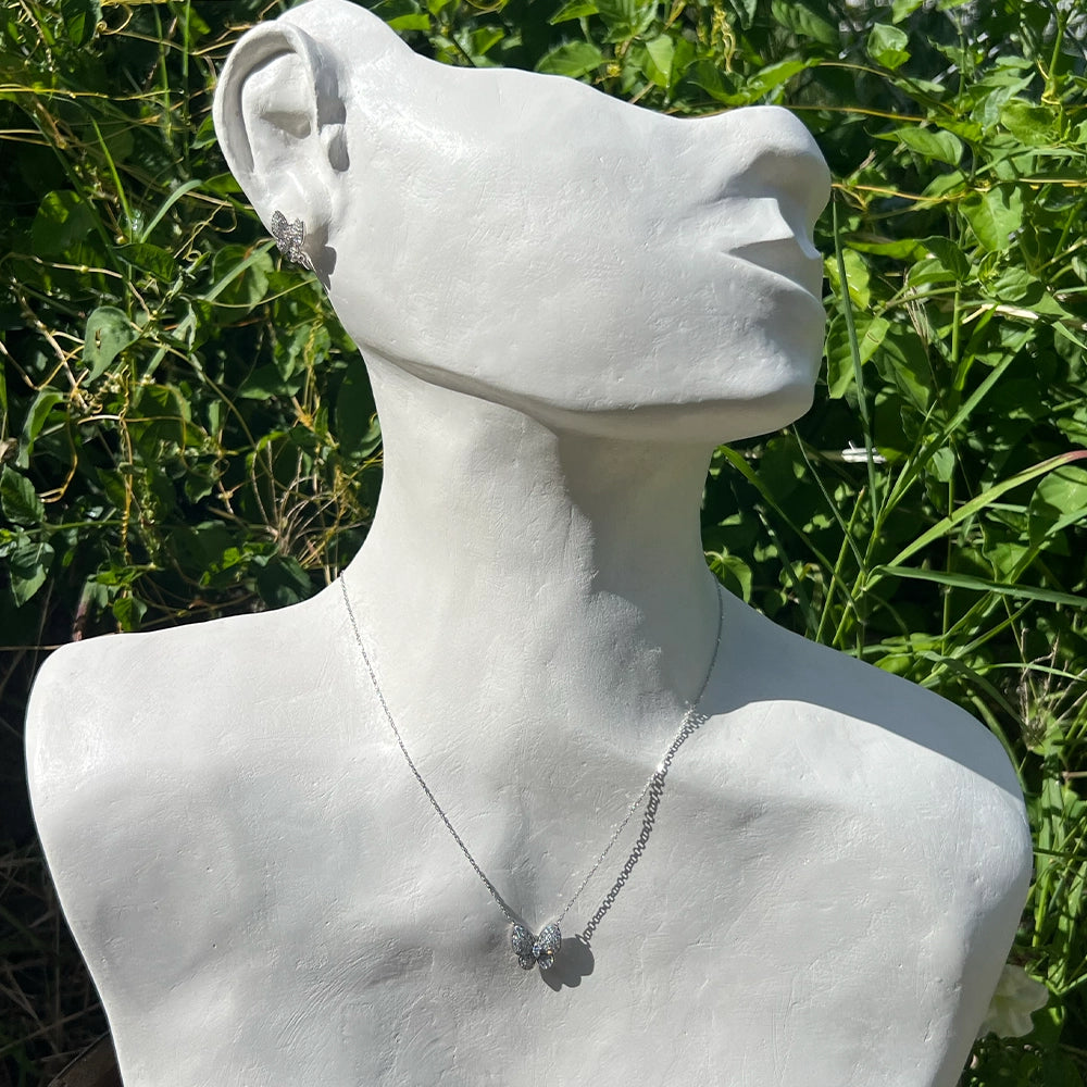 Diamond Butterfly Necklace and Earring Set in 18K White Gold