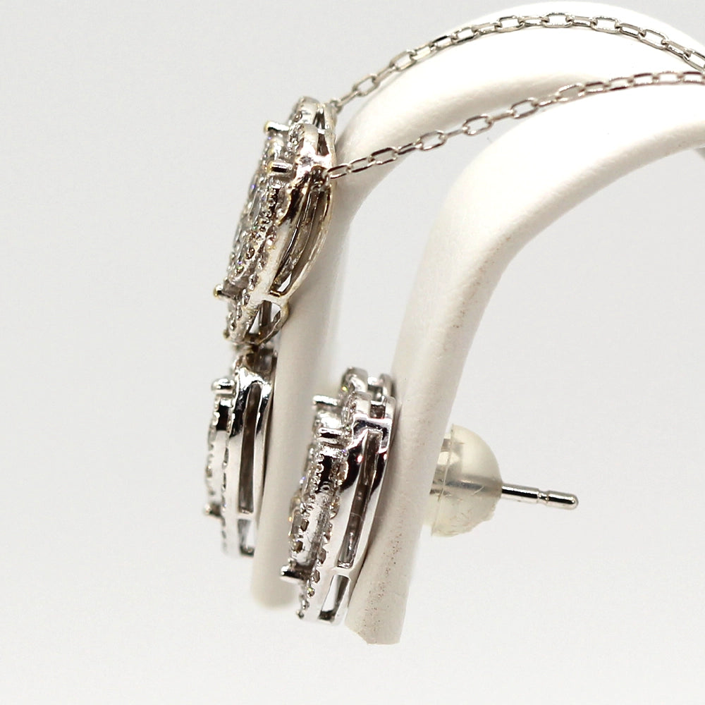 Diamond and 18K White Gold Heart Pendant and Earring Set with Chain