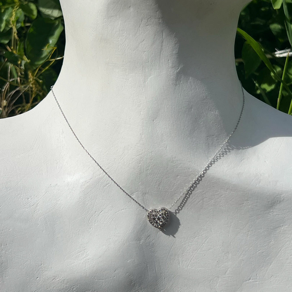 Diamond and 18K White Gold Heart Pendant and Earring Set with Chain