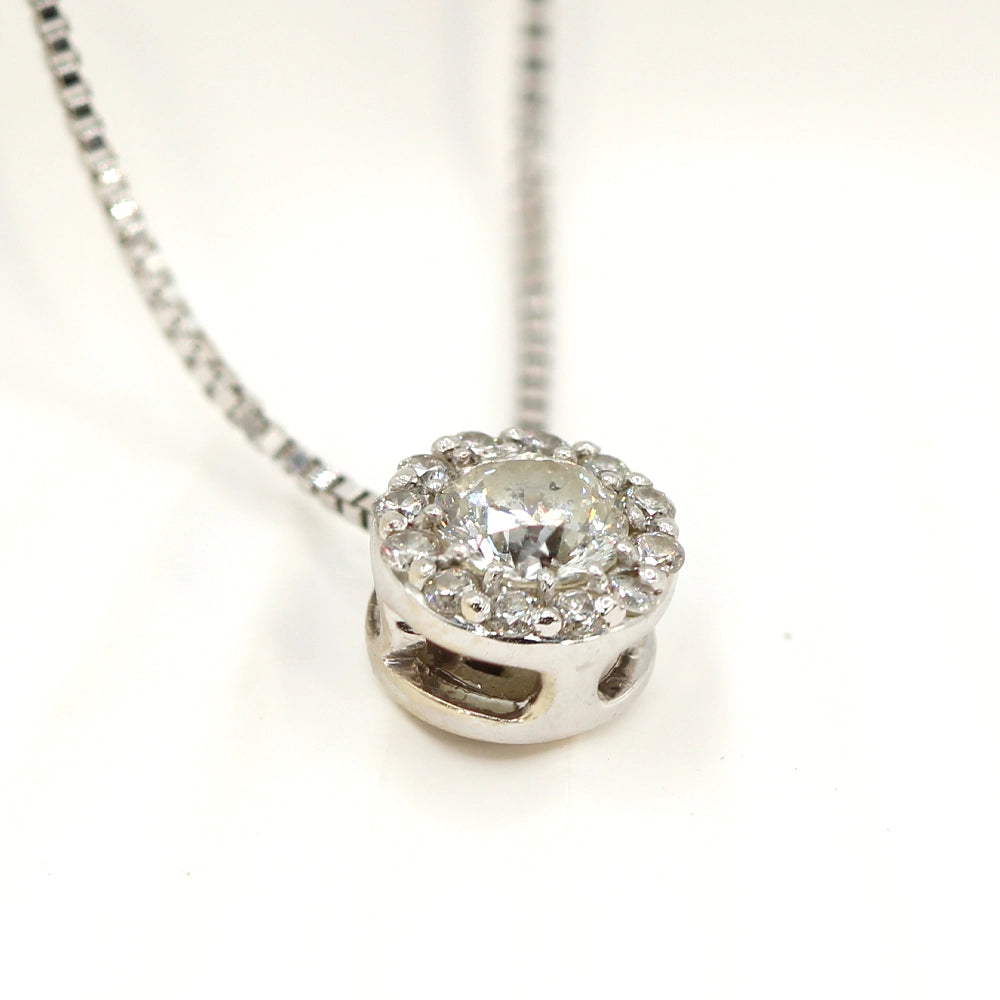 14K White Gold and 0.35ctw Diamond Halo Pendant with 18 inch Box Chain