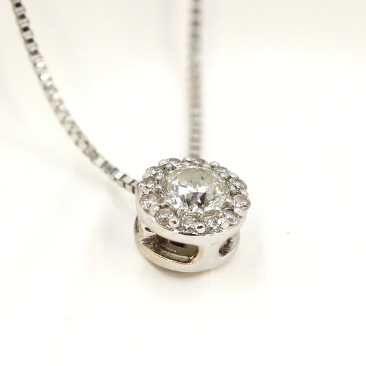 14K White Gold and 0.35ctw Diamond Halo Pendant with 18 inch Box Chain