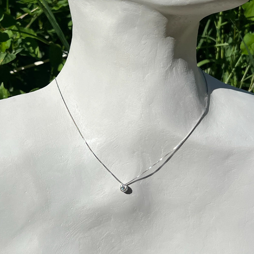 14K White Gold and 0.35ctw Diamond Halo Pendant with 18 inch Box Chain