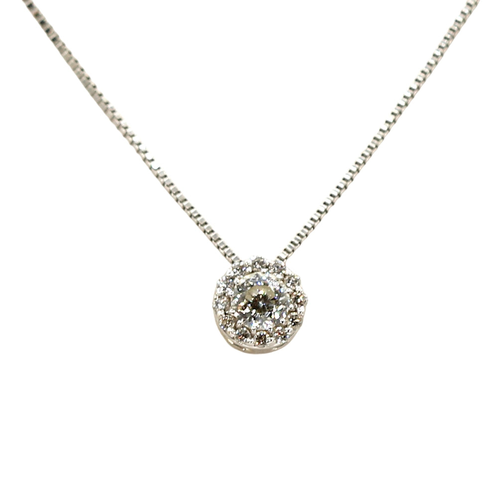 14K White Gold and 0.35ctw Diamond Halo Pendant with 18 inch Box Chain