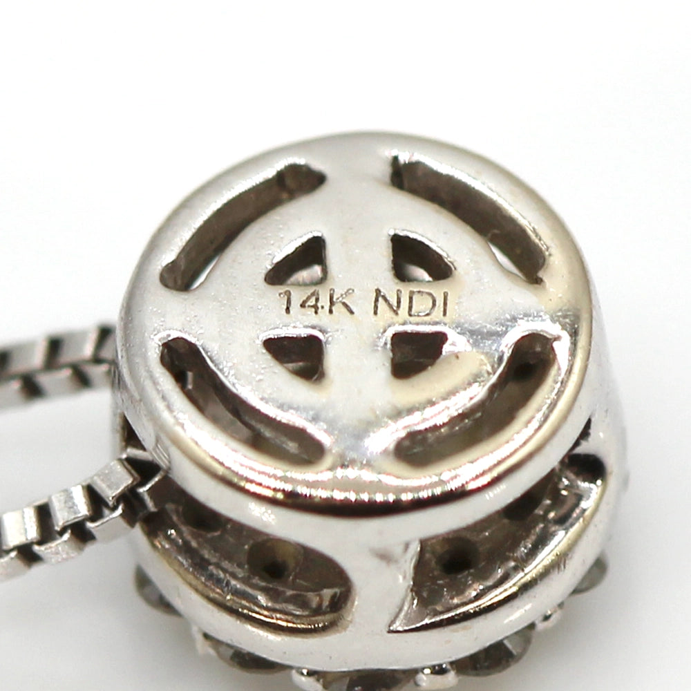 14K White Gold and 0.35ctw Diamond Halo Pendant with 18 inch Box Chain