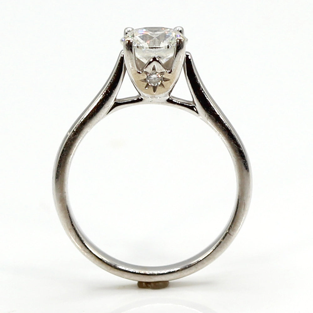 14K White Gold 1.28 Carat Diamond Solitaire Ring With Star Accents SIZE 7