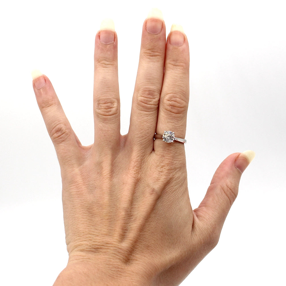 14K White Gold 1.28 Carat Diamond Solitaire Ring With Star Accents SIZE 7