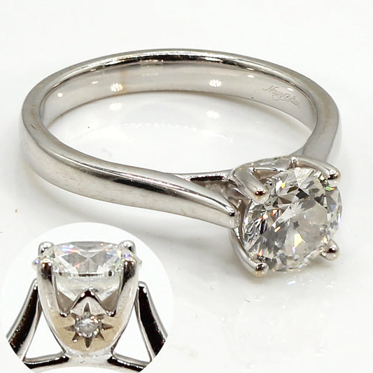 14K White Gold 1.28 Carat Diamond Solitaire Ring With Star Accents SIZE 7