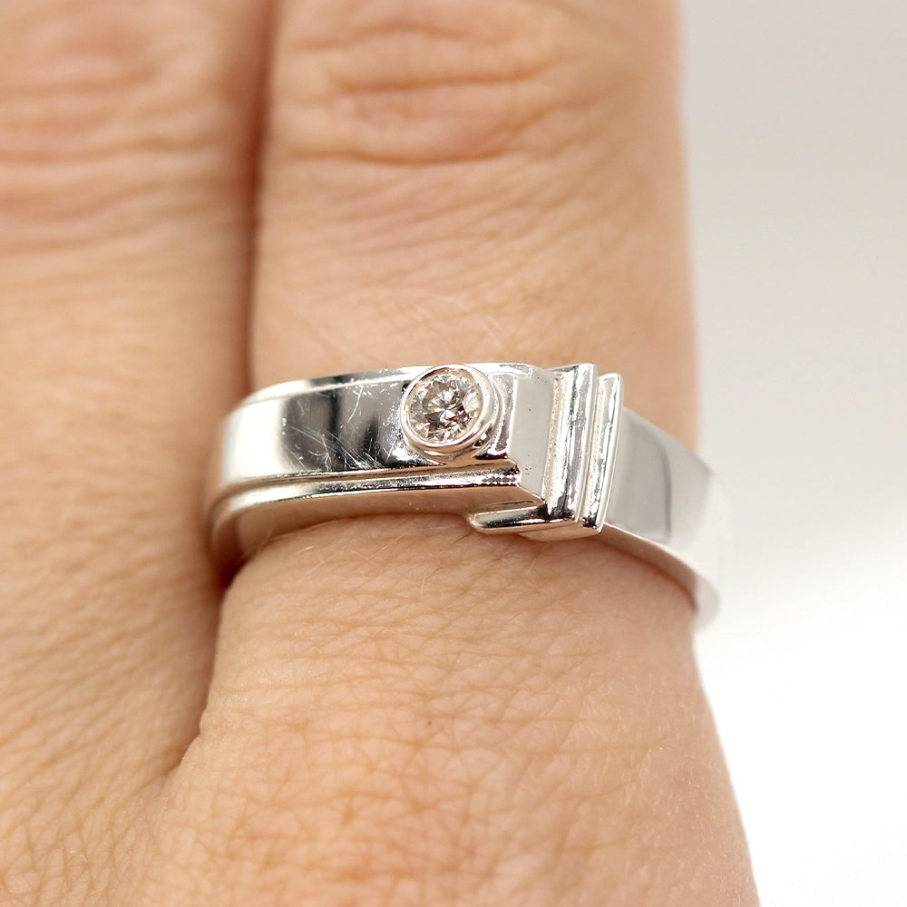 18K White Gold Art Deco Style Ring with VS Diamond Size 8.5