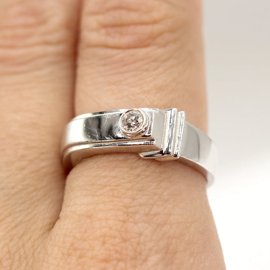 18K White Gold Art Deco Style Ring with VS Diamond Size 8.5