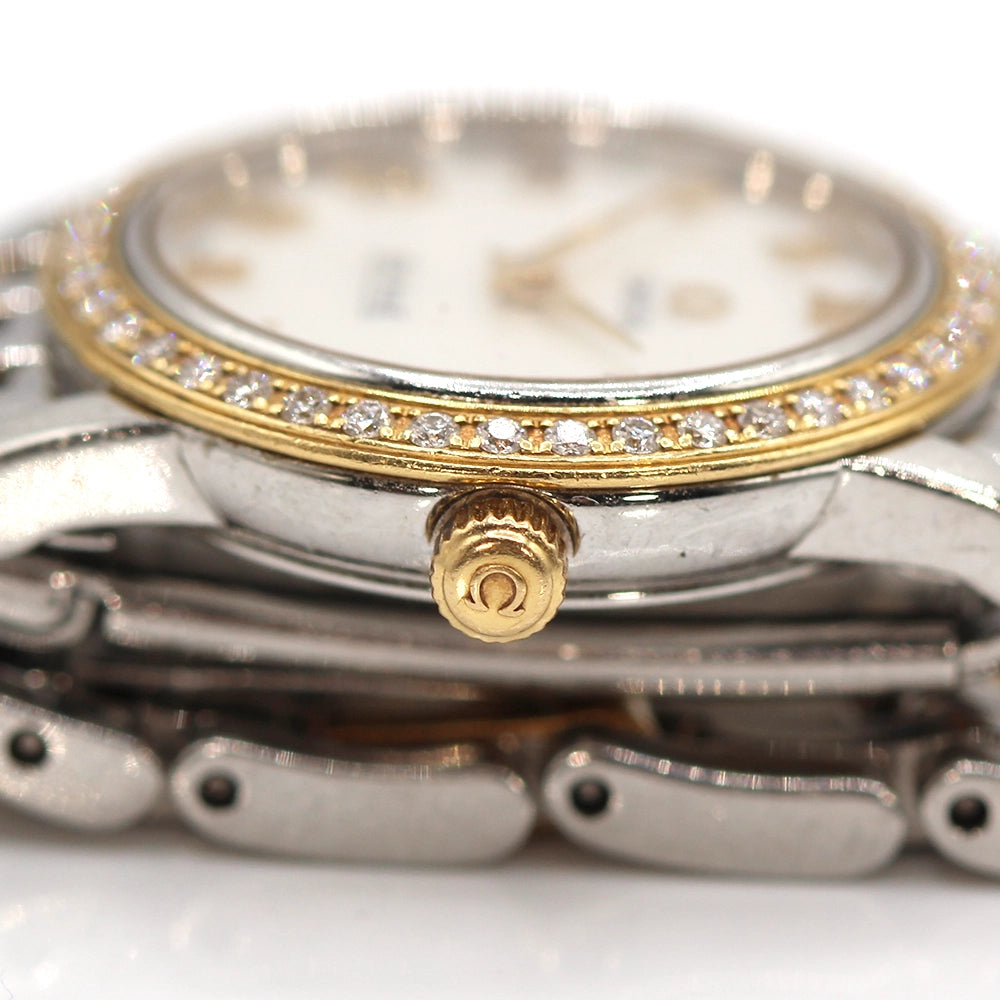 Vintage Omega De Ville Prestige Ladies Watch 22mm with Diamond Bezel and Original Pouch