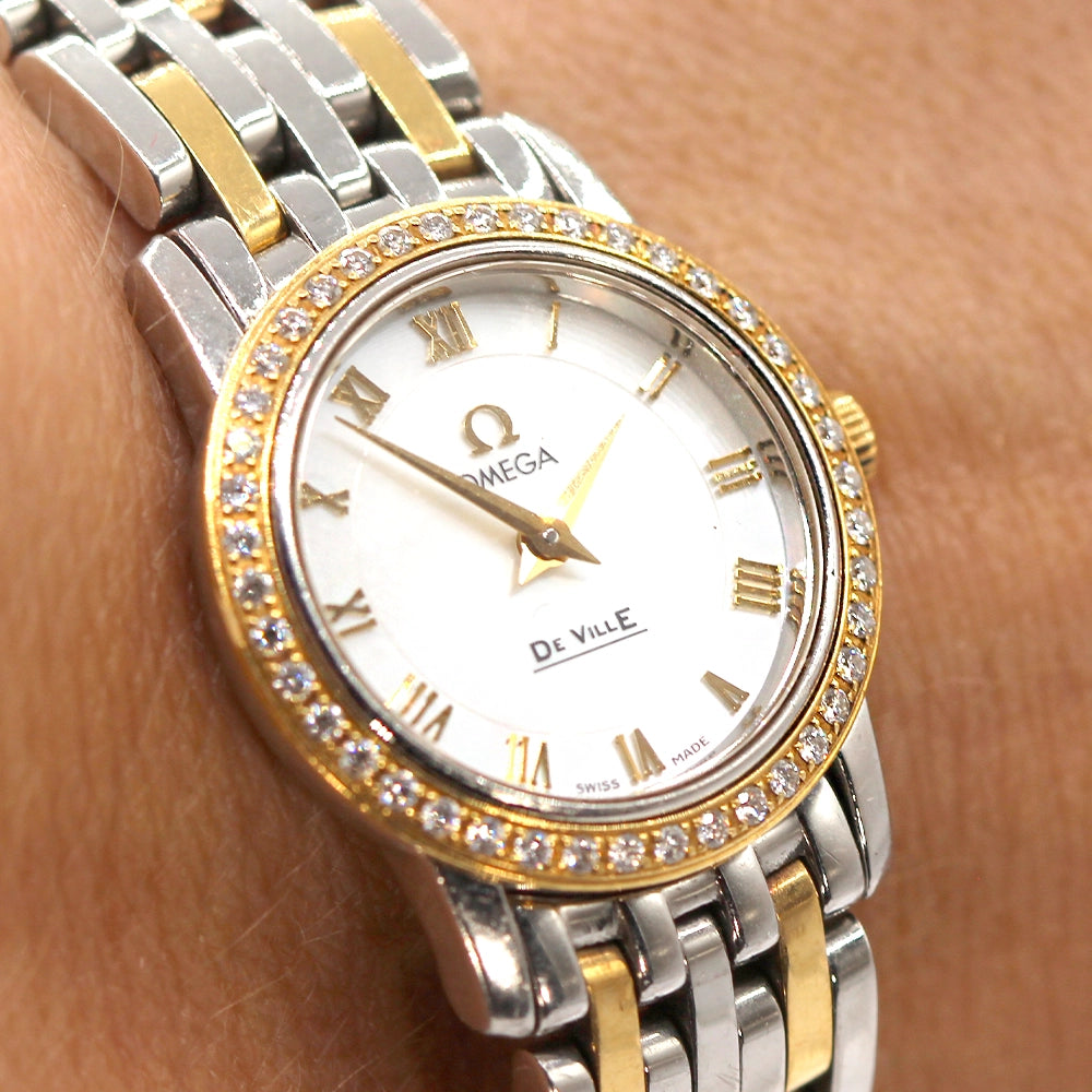 Vintage Omega De Ville Prestige Ladies Watch 22mm with Diamond Bezel and Original Pouch