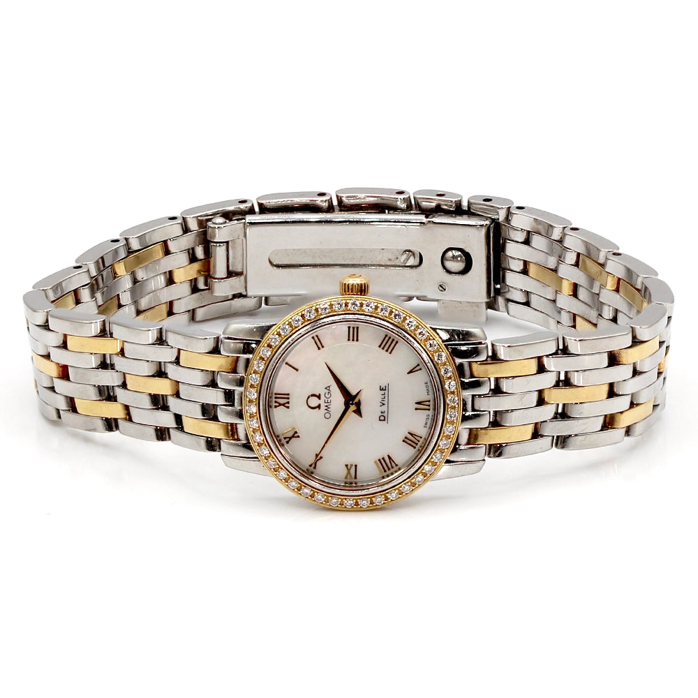 Vintage Omega De Ville Prestige Ladies Watch 22mm with Diamond Bezel and Original Pouch