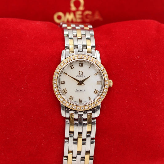 Vintage Omega De Ville Prestige Ladies Watch 22mm with Diamond Bezel and Original Pouch