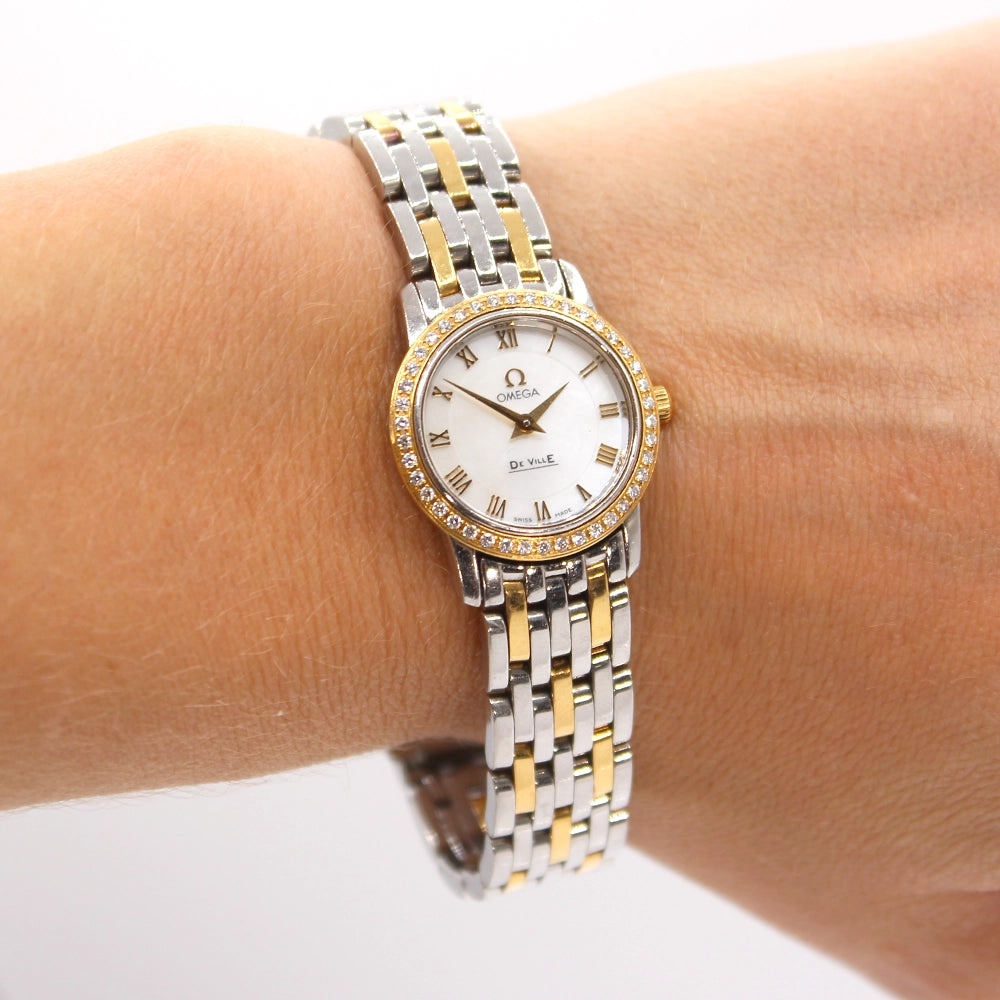 Vintage Omega De Ville Prestige Ladies Watch 22mm with Diamond Bezel and Original Pouch