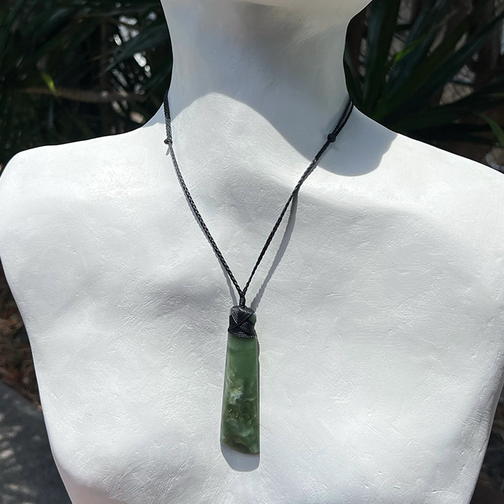 New Zealand Flower Jade Toki Pendant with Adjustable Hemp Cord