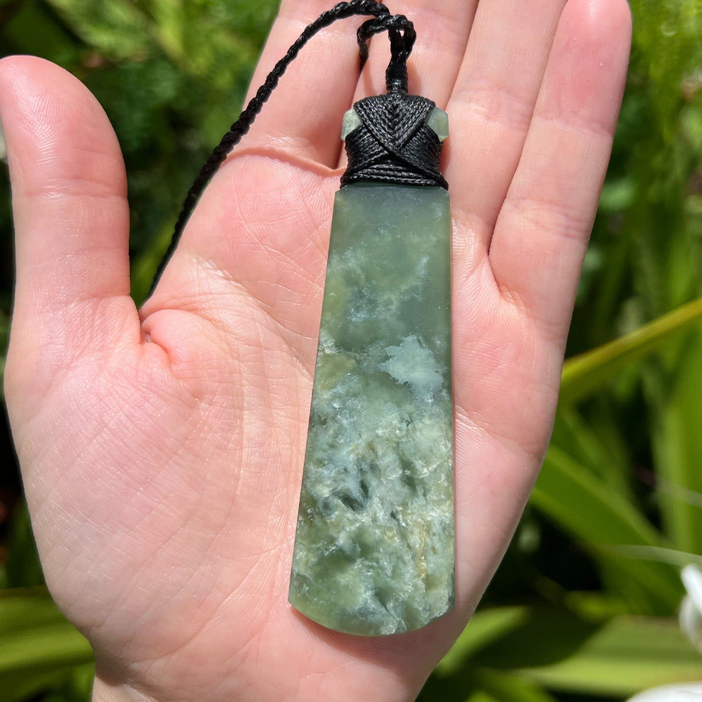 New Zealand Flower Jade Toki Pendant with Adjustable Hemp Cord
