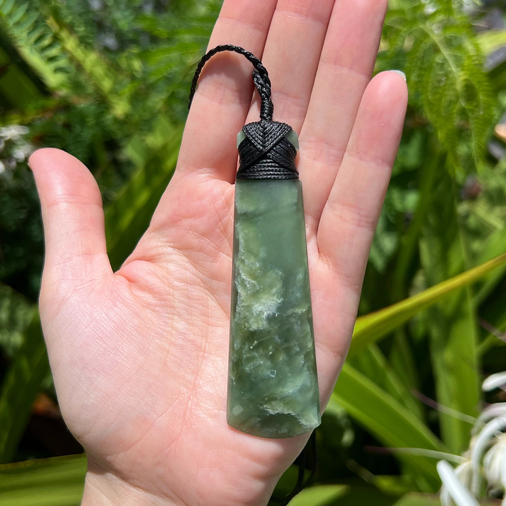 New Zealand Flower Jade Toki Pendant with Adjustable Hemp Cord