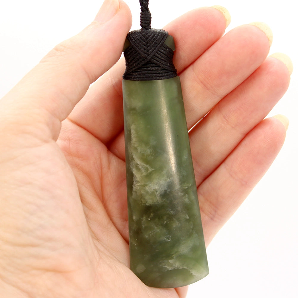New Zealand Flower Jade Toki Pendant with Adjustable Hemp Cord