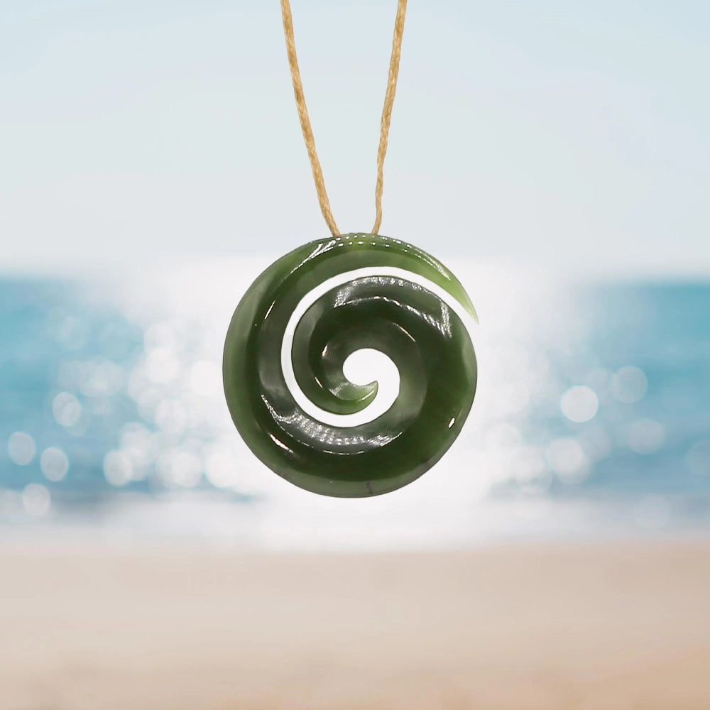 New Zealand Green Jade Koru Fern Pendant with Adjustable Hemp Cord