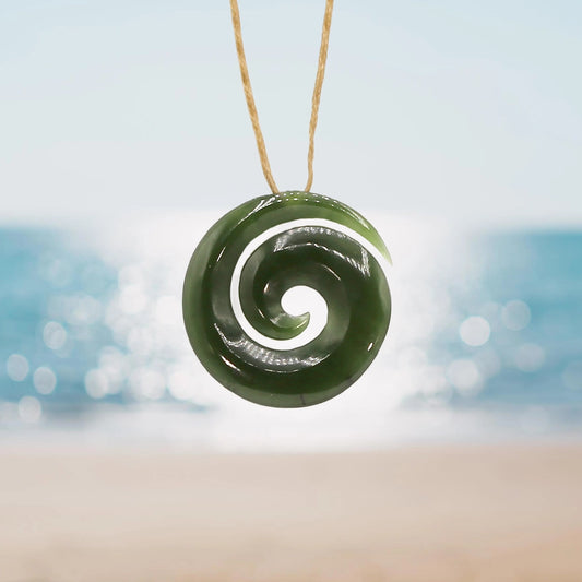 New Zealand Green Jade Koru Fern Pendant with Adjustable Hemp Cord
