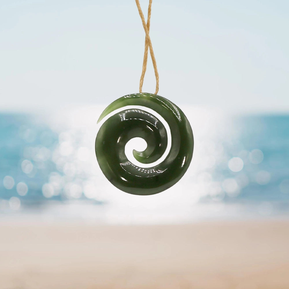 New Zealand Green Jade Koru Fern Pendant with Adjustable Hemp Cord