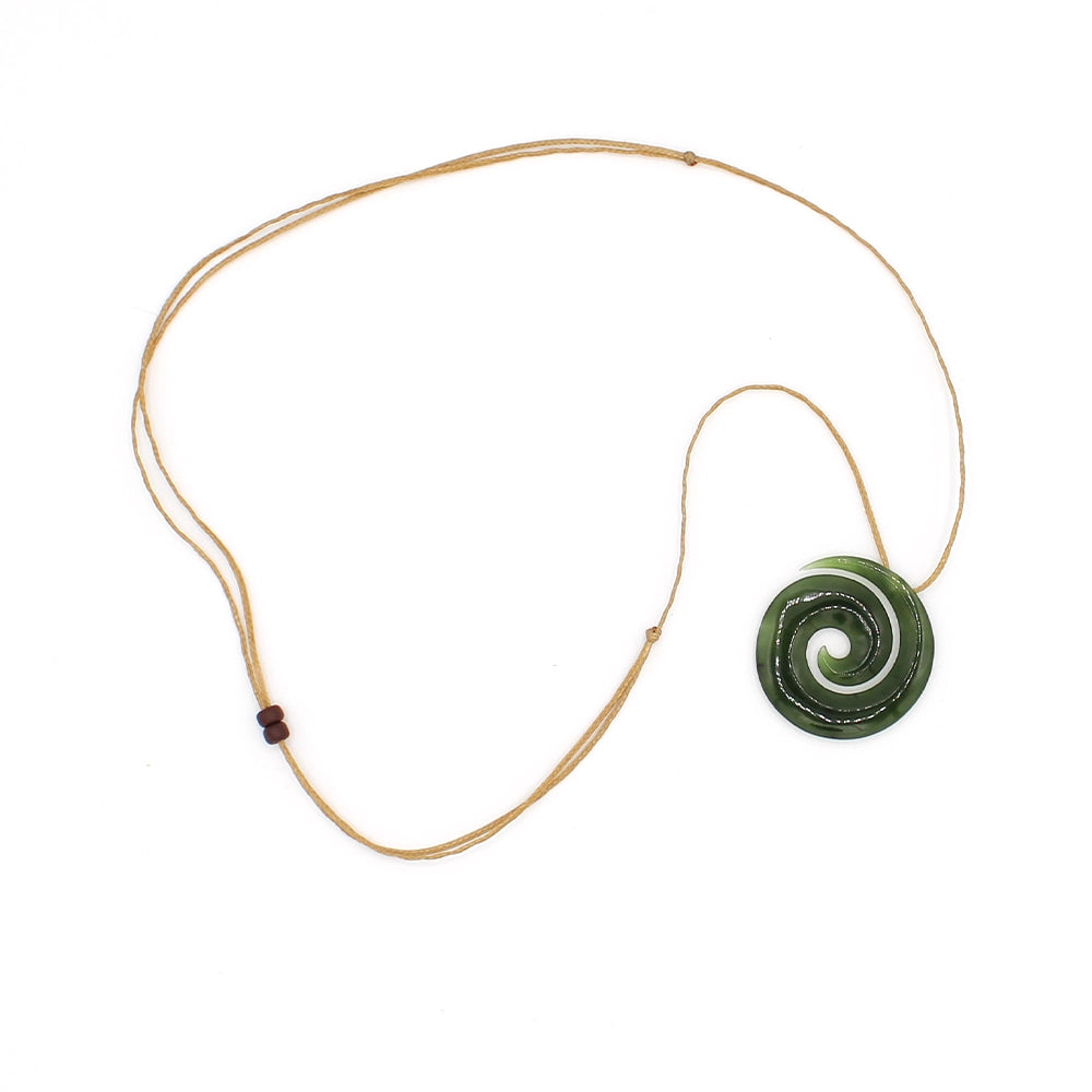 New Zealand Green Jade Koru Fern Pendant with Adjustable Hemp Cord