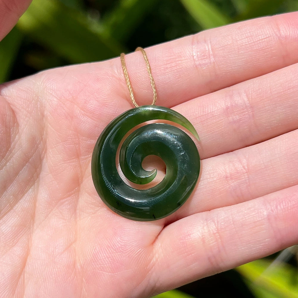 New Zealand Green Jade Koru Fern Pendant with Adjustable Hemp Cord