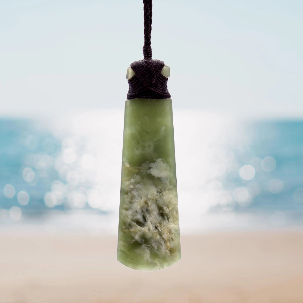 New Zealand Flower Jade Toki Pendant with Adjustable Hemp Cord