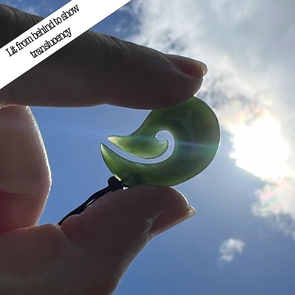 New Zealand Green Jade Matau Fish Hook Pendant with Adjustable Hemp Cord
