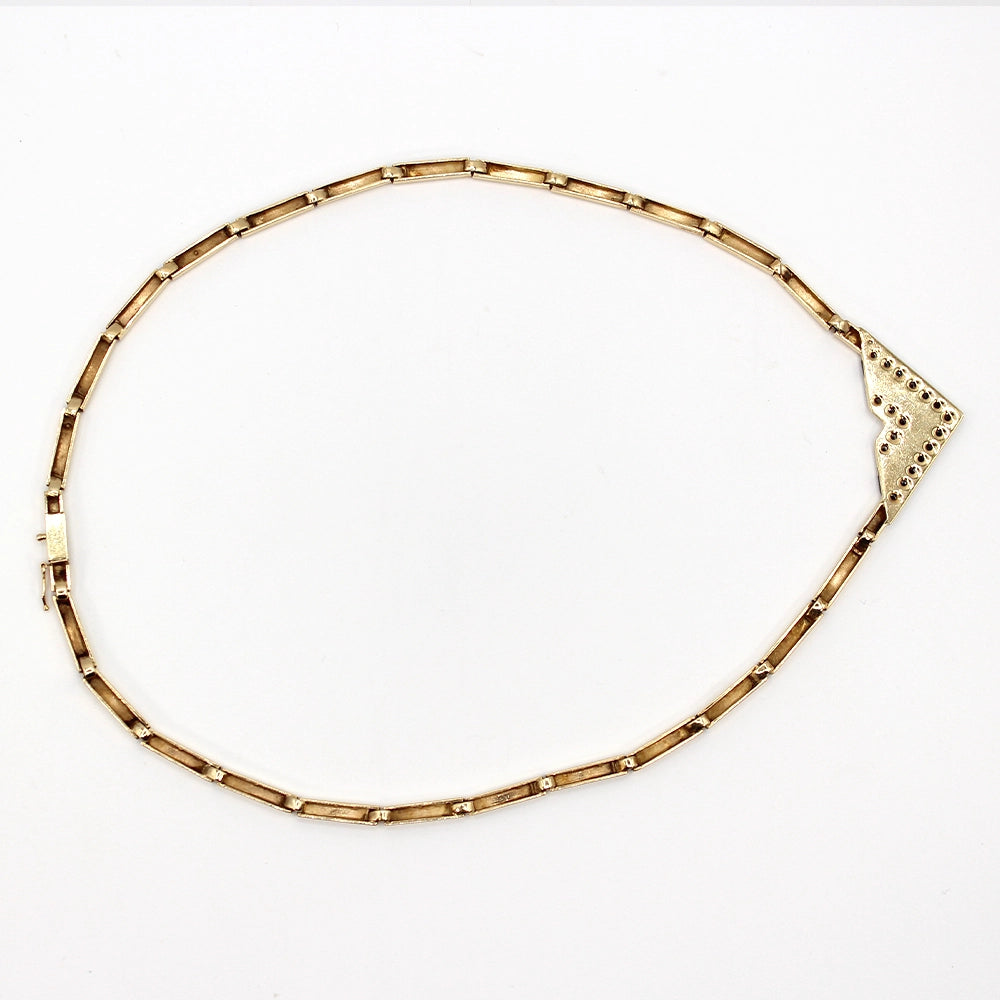 Vintage 80’s Chevron Necklace with Diamonds, Black Onyx, and 14K Yellow Gold
